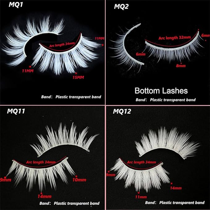White Lashes With 2 IN 1 False Eyelashes Comb Cosplay Lashes Halloween Easter Eye lashes Extension Makeup Tools Upper Bottom Lashes Set White Eyelashes (MQ12UD)