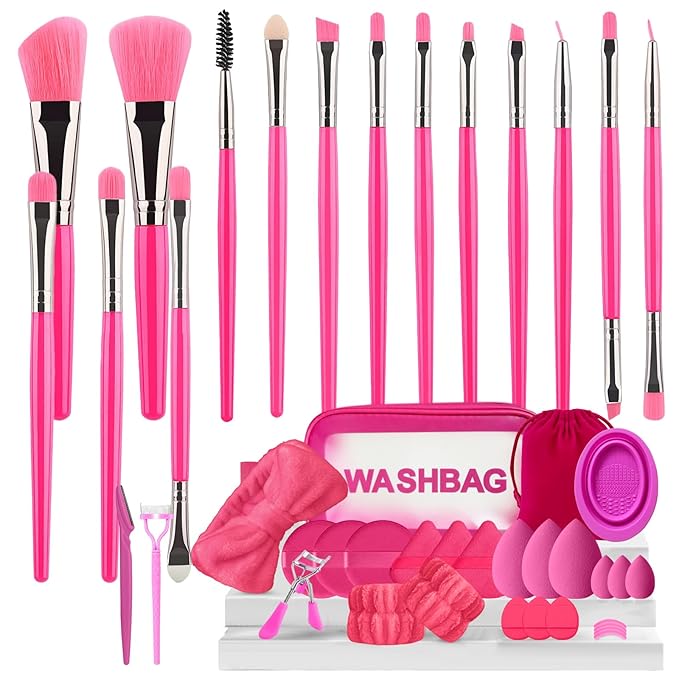 Makeup Brush Set, 43Pcs Makeup Tool Set Premium Synthetic Foundation Concealers Powder Eye Shadows Makeup Brushes Kit for for Beginner Professional, Rose Pink