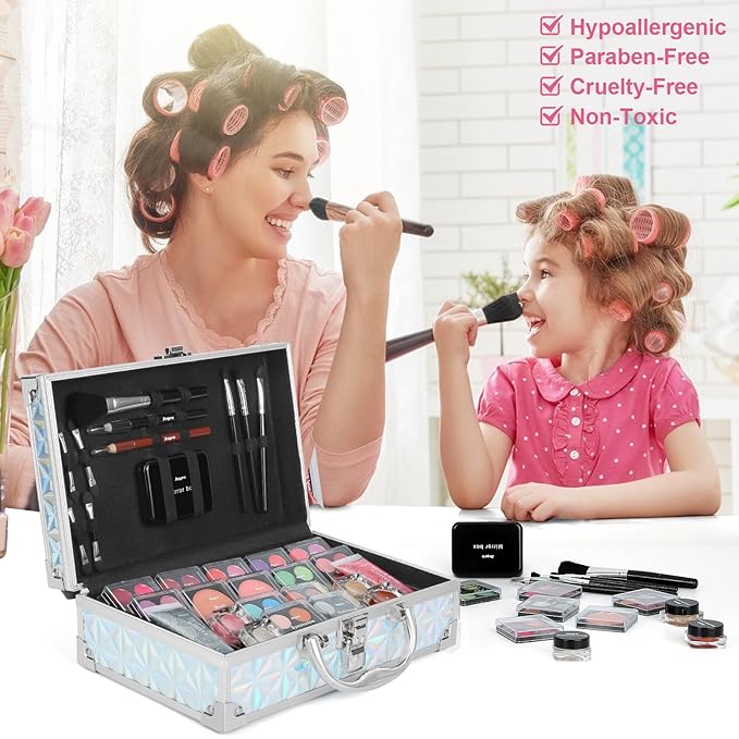 Anpro All-In-One Makeup Kit with Carry Case, Pro Teen Makeup Set, Girls Makeup Kit for Teens Tween Women, Full Starter Cosmetics Kit with Brushes, Lipsticks, Eye Shadows Palette, Blushes, Glitter Gel