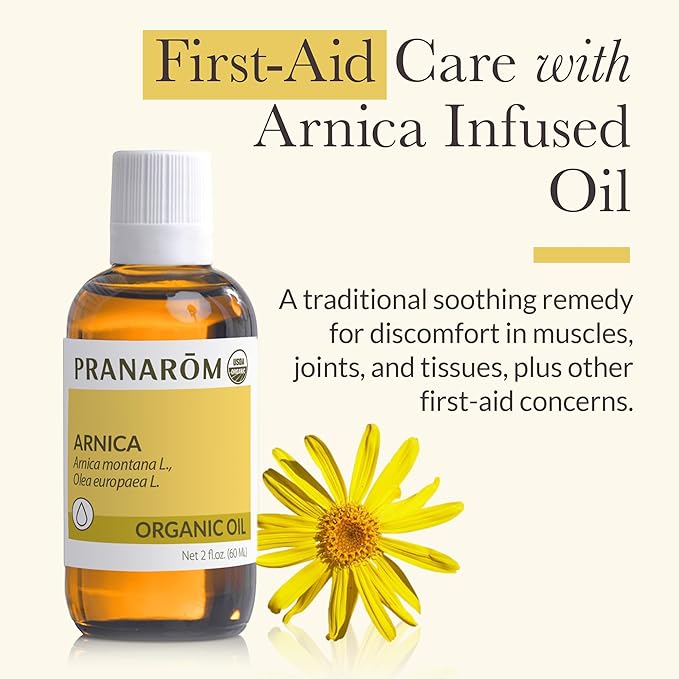 Pranarom - 4 Pack - USDA Certified Organic French Arnica Virgin Plant Oil - 2 fl oz Glass Bottle - Massage Oil for Body, Relaxing, Soothing for Joints & Muscles