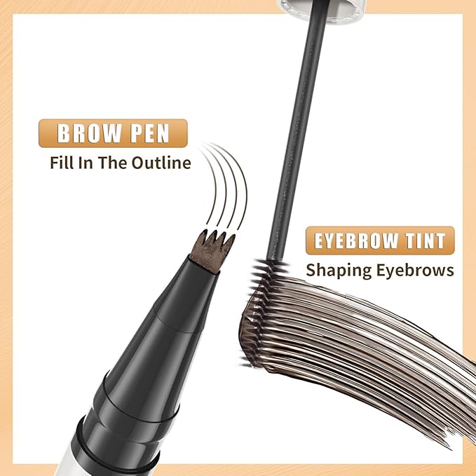 4-Fork Tip Microblading Eyebrow Pen - 2-in-1 Waterproof Eyebrow Pencil, Long-Lasting Natural Hair-Like Brows, Smudge-Proof & Easy to Use (With Tint 02#Brown)