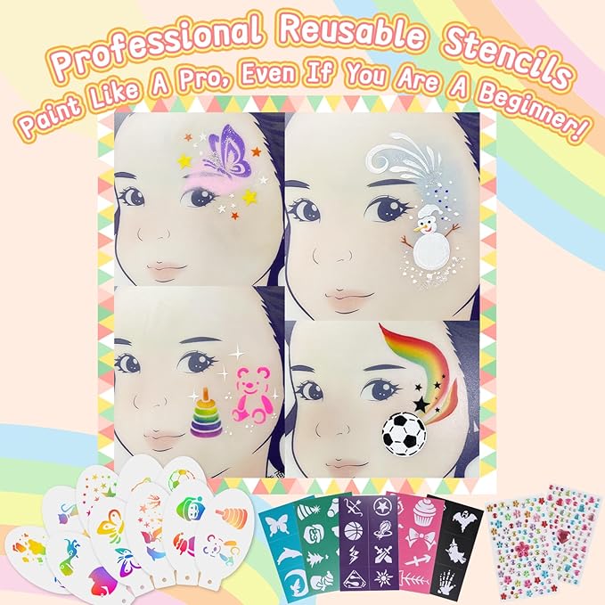 Anka Bella Professional face painting kit for kids，Hypoallergenic & Non-Toxic water based face paint include 26 split cake/1 rainbow cake,Gift for Birthday Parties/Halloween/Carnival
