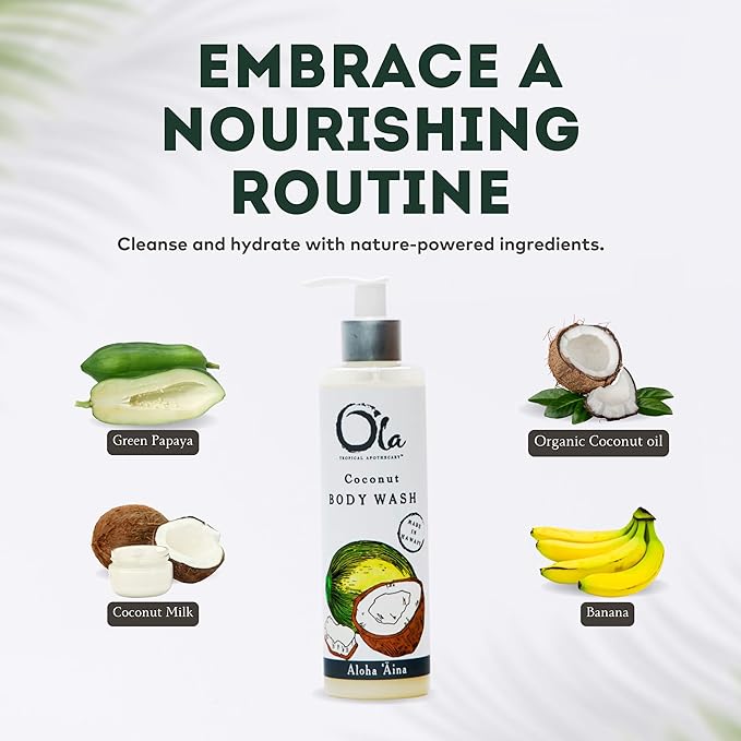 OLA TROPICAL APOTHECARY Coconut Body Wash with Pure Tropical Oils and Plant Extracts - 8 fl oz