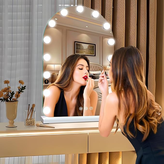 Vanity Mirror with Lights, Hollywood Lighted Makeup Mirror with 15 Dimmable LED Bulbs for Dressing Room & Bedroom，Memory Function