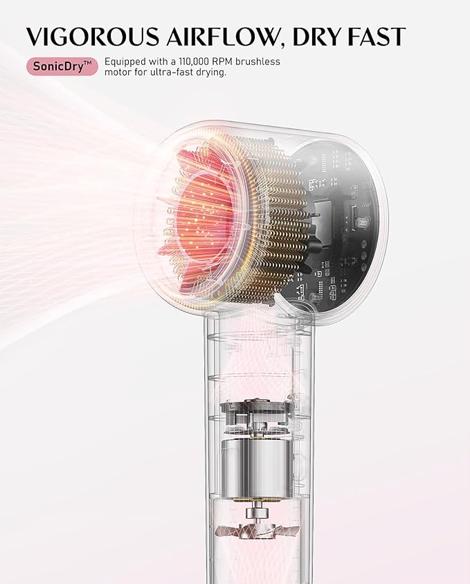 Fanttik Solo SonicDry H10 PRO 5X Faster Drying with 110,000 RPM Brushless Motor Hair Dryer, 56dB Low-Noise, 0.72lb Ultra-Light Blow Dryer, Ionic Tech for Travel, Home, Salon