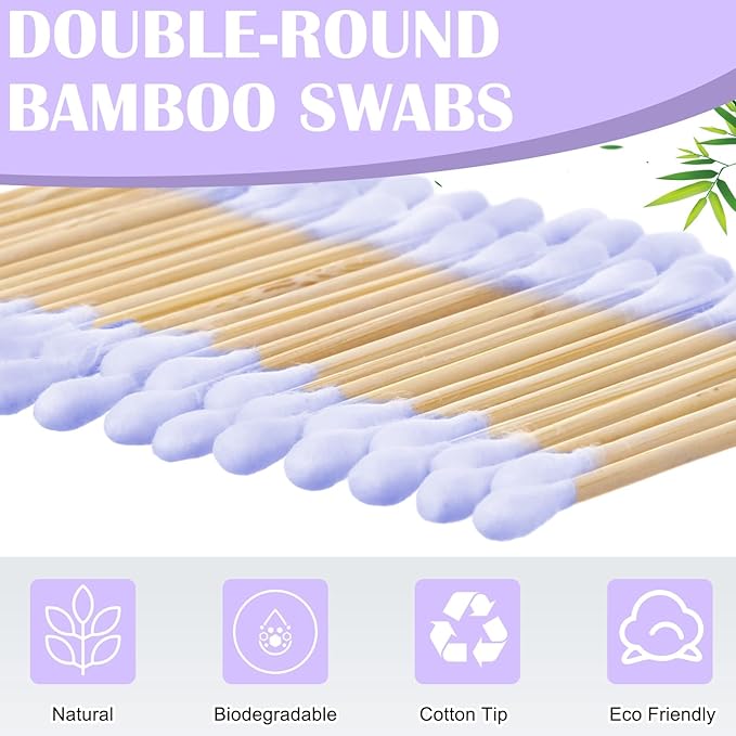 5000 Count Bamboo Cotton Swabs Double Buds Organic Cotton Swabs with Tips for Ears Sterile Tipped Applicator Makeup Swab Daily Makeup Eye Cleaning(Round,Purple)