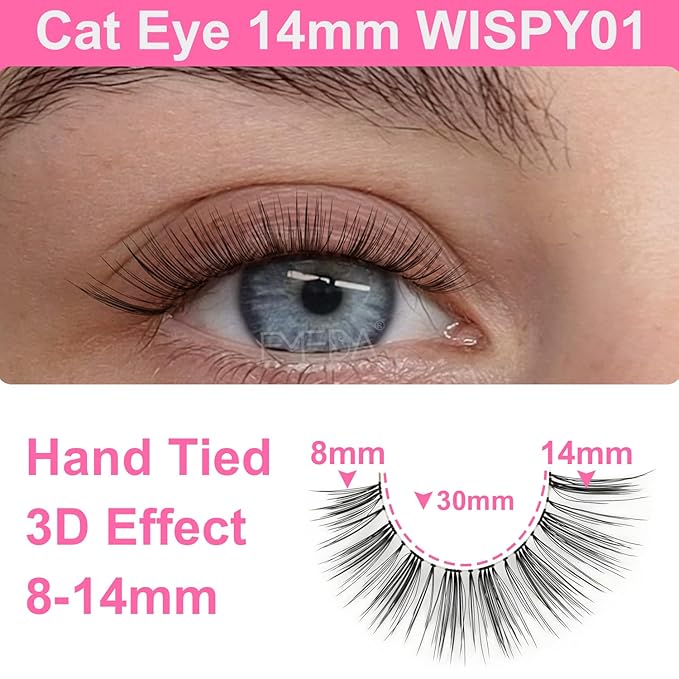 False Eyelashes Natural Lashes Wispy - 0.1mm Ultra Thin Clear Band 12mm Pestañas Postizas Naturales Cat Eye Reusable 10 Pairs Demi Wispies Short Fake Lashes Strips by EMEDA (WISPY 01)