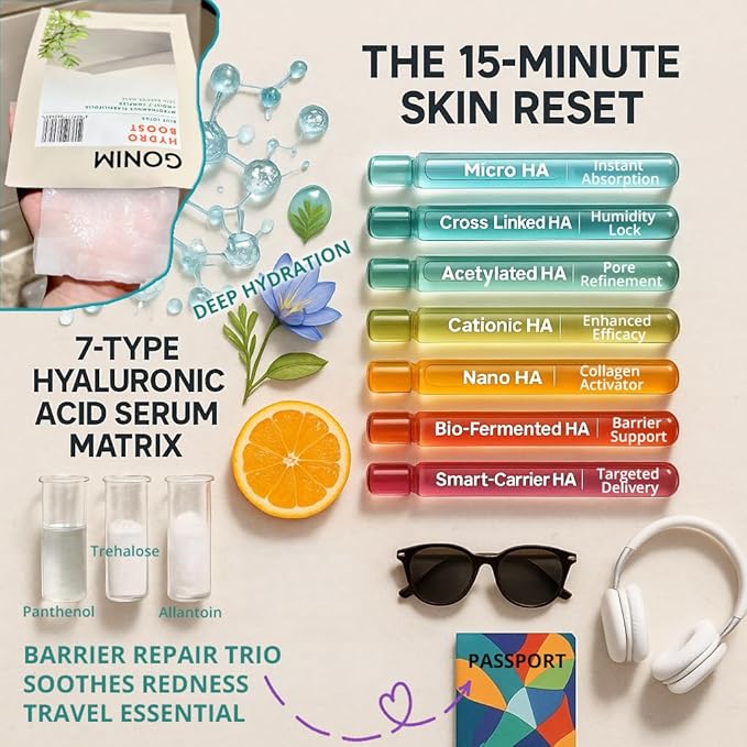 GONIM Face Mask Korean Skin Care with Hyaluronic Acid Serum, Collagen Activation, Vitamin C-Face Masks Skincare Hydration, Moisturizing Sheet Mask, Travel Essentials, Korean Face Mask 30ml x20pcs