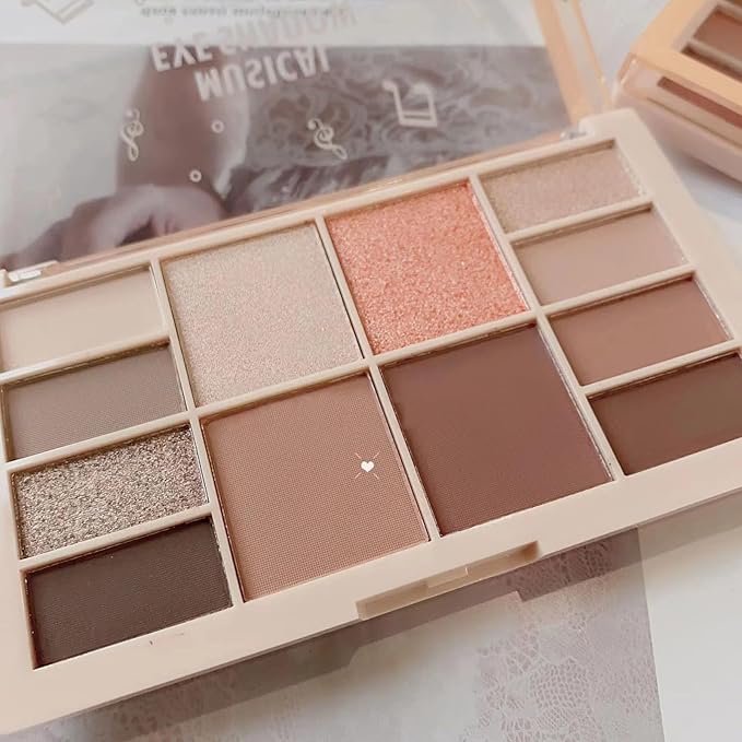 12 Colors Velvety Smooth Eyeshadow Palette, Warm Neutral Nude Matte & Shimmer Eye Shadow Shades, Highly Pigmented Blendable Waterproof Long-Lasting Daily Eye Makeup Palette for Women, 01#