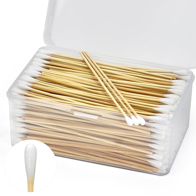 500PCS 6" Long Cotton Swabs in Storage Box - Strong Cotton Swabs with Wooden Sticks - Tipped Applicators for Gun Cleaning, Makeup Removing, Pet Care