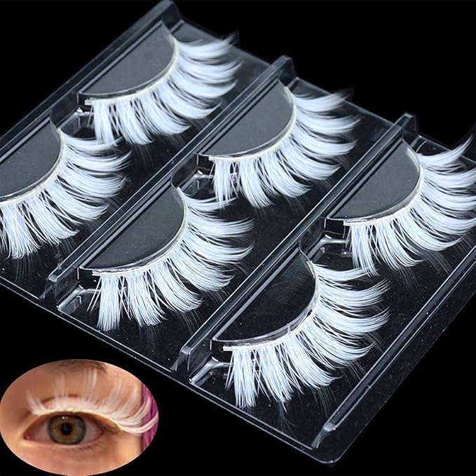 White Eyelashes Cosplay Lashes White False Eyelashes Thick Natural White Lashes Can Be Painted Easter Fake Eyelashes Halloween Costume Party Eye Lashes Tool Stage Performance (MQ1-15mm)