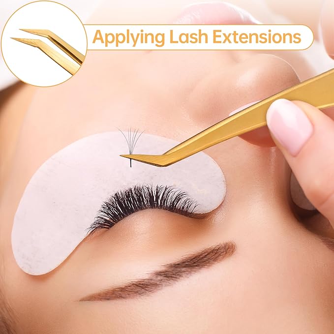 MGER Lash Tweezers for Eyelash Extension-Professional Lashing Tweezers for Mega Volume Mink Eyelashes Extensions Applying, Gold tweezers