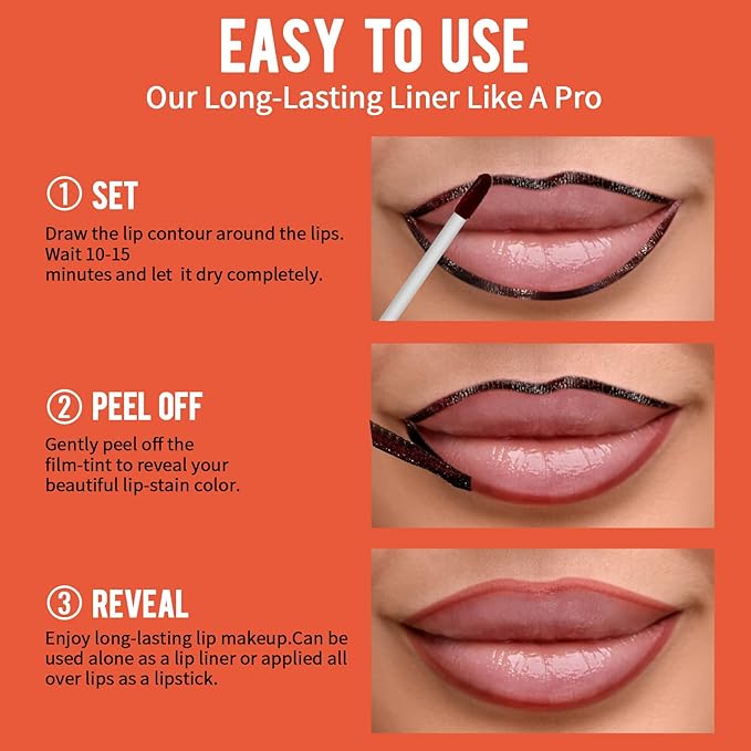 2pcs Lip Stain Peel Off - Lip Liner Stain Long Lasting Waterproof,2-in-1 Lip Liner with Tweezer Nude Matte,Non-Stick Cup,Highly Pigmented，Natural Finish,Stay On All Day,Perfect for Gift (Cocoa+Coffee)