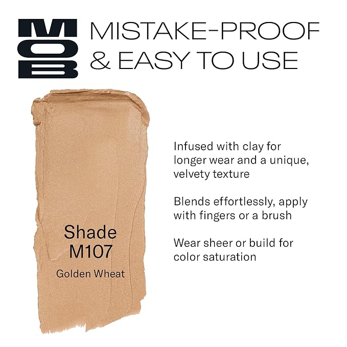 MOB Beauty Cream Clay Eyeshadow M107 – Golden Wheat | Skincare-Infused, Vegan, Cruelty-Free, Blendable Cream-to-Velvet Finish, Buildable Pigment, Clean Eyeshadow in Sustainable, Biodegradable Compact