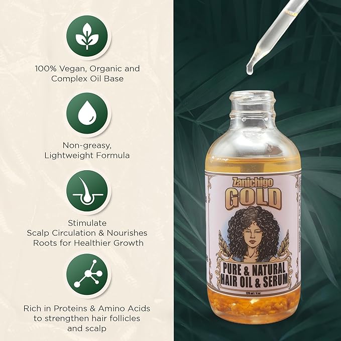 Gold Hair Oil – Fenugreek Strengthening Serum for Dry, Damaged, Frizzy & Coarse Hair | Anti-Hair Fall | Anti-Hair Loss Hair Growth Oil Treatment | All-Natural | 4 Ounce