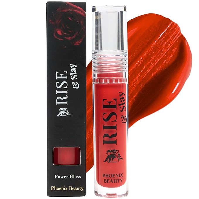Power Gloss – Coral Red Vegan Non-Sticky Lip Gloss with High Pigment, Hyaluronic Acid, Jojoba & Castor Oil for Vibrant, Moisturizing Color (Fireball)