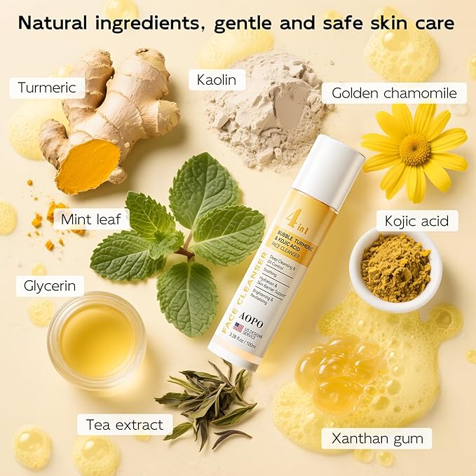 4 in 1 Bubble Turmeric Face Wash - Turmeric Kojic Acid Foaming Face Cleanser - Exfoliation Deep Cleansing of Facial Skin - Suitable for Sensitive & Acne Skin - 3.38 fl.oz