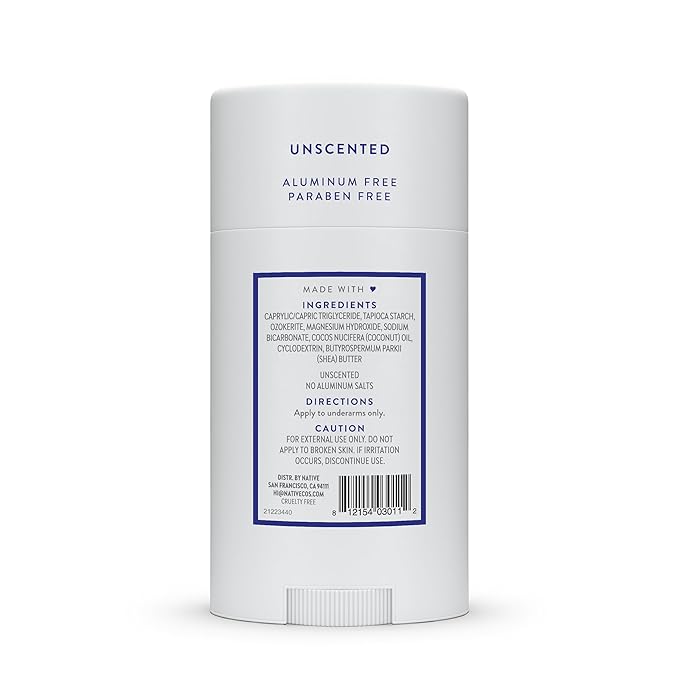 Native Deodorant,Unscented, Aluminum Free, Paraben Free, 2.65 OZ (75 g), Coconut Oil and Shea Butter