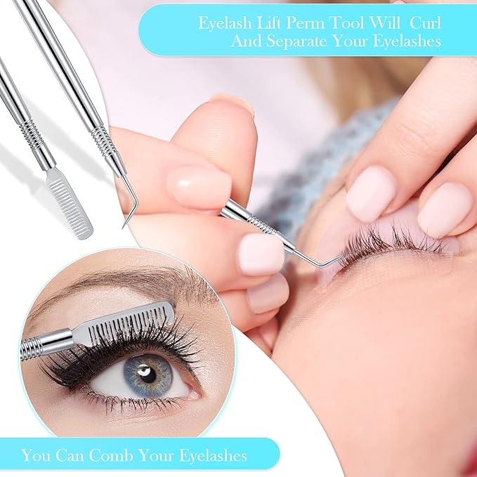Chumia 2 Pieces 2 in 1 Lash Lift Tool Eyelash Separator Tool with Comb Stainless Steel Metal Lash Perm Lift Rods for Eyelash Eyebrow Comb Perming Tinting Curling Extension Supplies(Silver)