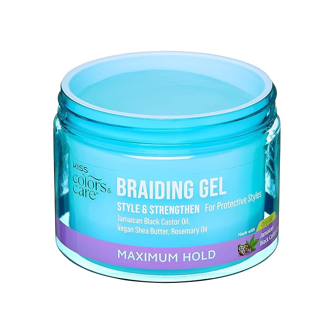 KISS COLORS & CARE Braid Gel Maximum Hold, 6 oz -Nourishing, Adds Shine, Moisture Boosting, Lasting Hold, For All Hair Types, Style and Stregthen, For Protective Styles