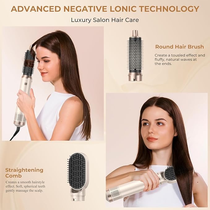 Blow Dryer Brush 5 in 1, Negative Ion Hair Dryer Brush Set Upgrade Hot Air Brush Air Styler Curling Wrap Air Curler, Curling Iron Hair Styling Tools As A Gift for Straight/Curl/Drying/Smoothing