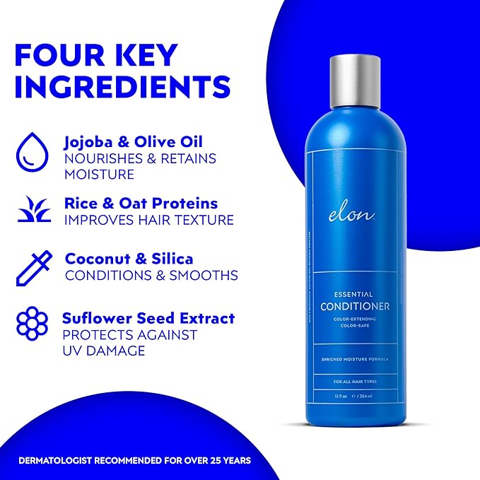 Elon Essential Conditioner for Women - Moisturizing Conditioner for Dry Hair, Nourish Damaged Hair, Protects Against UV Color Extending Moisture - Sulfate Free & Paraben Free (12 oz)