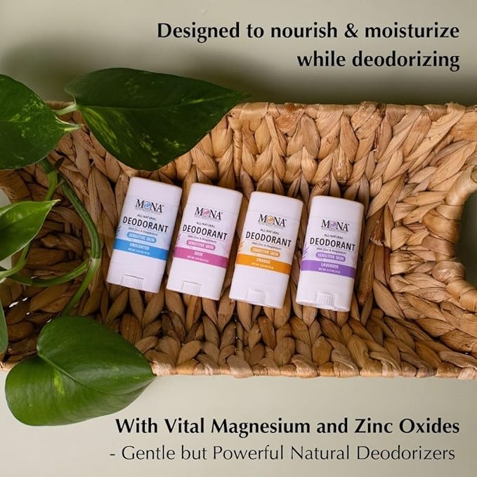 MONA All Natural MINI DEORORANT For Women & Men | Vegan & Safe for Sensitive Skin | Aluminum & Baking Soda free Deodorant with All Natural Fragrance | (Travel 4-Pack VAR-1 (0.53 Oz each))