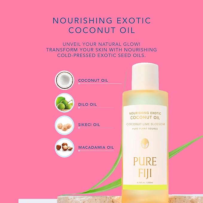 PURE FIJI Nourishing Exotic Coconut Body Oil, Dragon Fruit (7.7 fl oz/230ml)