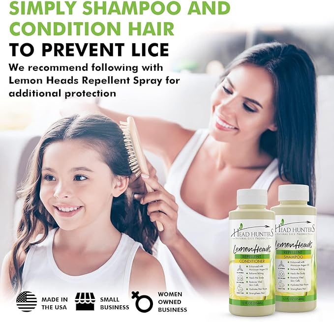 Lemon Heads Natural Lice Prevention Shampoo and Conditioner - Safe for Kids and Adults, 12 Ounce