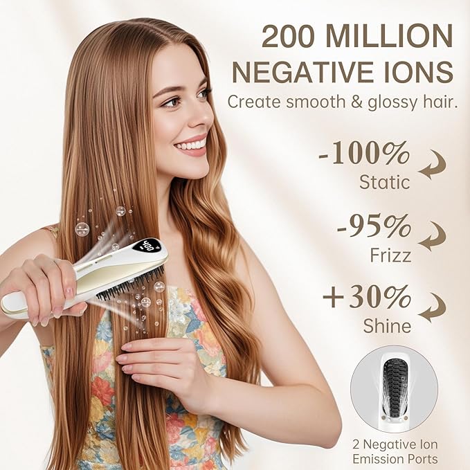 Luxspire Cordless Hair Straightener Brush, Dual Power Hair Brush Straightener with 45W Fast Charger, 6 Temps 200M Negative Ions, Portable Comb for Travel, White