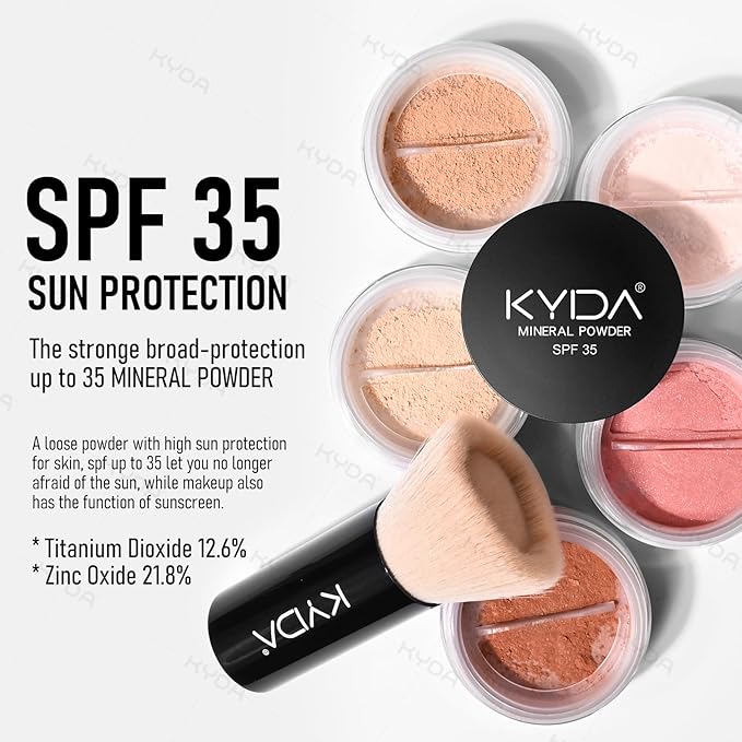 KYDA Mineral Powder Foundation, SPF 35, Lightweight Loose Powder Foundation, Skin-improving Mineral Foundation, Buildable Coverage, Natural Glow Base Makeup, 0.28 oz, Fair Light