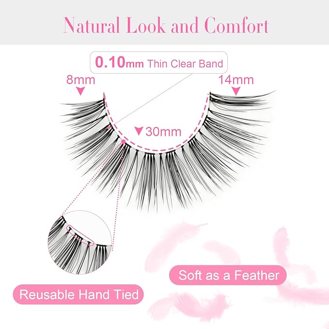 False Eyelashes Natural Lashes Wispy - 0.1mm Ultra Thin Clear Band 12mm Pestañas Postizas Naturales Cat Eye Reusable 10 Pairs Demi Wispies Short Fake Lashes Strips by EMEDA (WISPY 01)