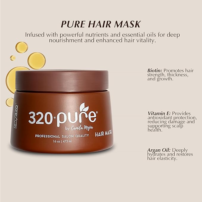 320Pure Hair Mask for Damaged Hair 16oz, Mascarilla para el cabello, Deep Conditioning Mask for Dry, Frizzy, Color-Treated & Curly, Hydrating Treatment for Growth & Repair