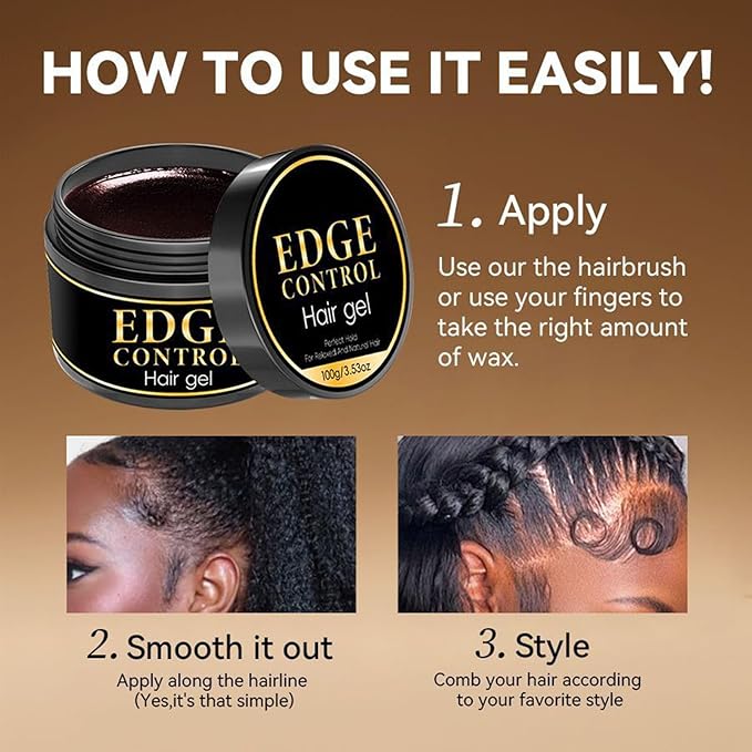 Strong Hold Edge Control Gel for Black Women, Edge Control Wax Hair Gel, Hair Braiding Gel Non-greasy Edge Wax Styling Tamer Natural Formula, Non-Flaking, No White Cast, Long Lasting