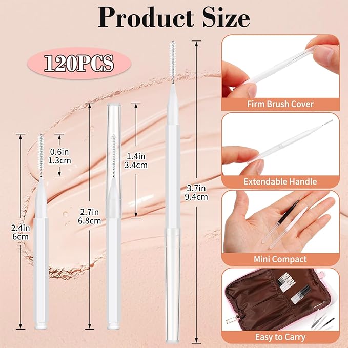 120Pcs Eyebrow Brush With Cap, Brow Lamination Supplies, Micro Brush And Comb Spoolies for Eyelash Extensions (Black, White)
