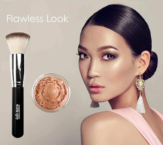 BellaTerra Cosmetics Mineral Bronzer – Travel Compact Vegan Tanning Contour Powder for Face & Body – Soft Synthetic Bristles for Smooth Foundation, Powder Sensual (Rose Petal)