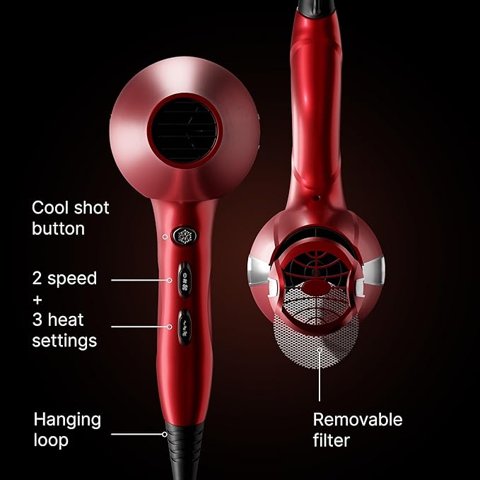 TREZORO Professional Ionic Hair Dryer for Salon - 2200W Powerful Blow Dryer - Lightweight Travel for Normal & Curly Hairs Includes Volume Styling Nozzle