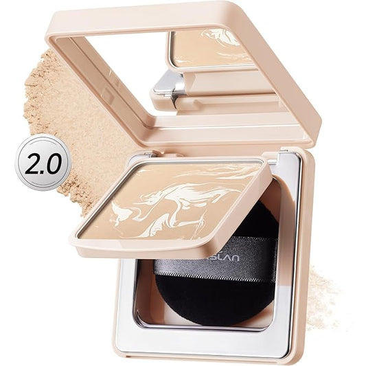 2.0 Black Magnet Soft Focus Powder, Waterproof Translucent Pressed Setting Powder, 24H Longlasting Talc-Free Face Powder, Oil Control Compact Makeup,04 Light Beige For Dry&Com Skin, 0.28Oz