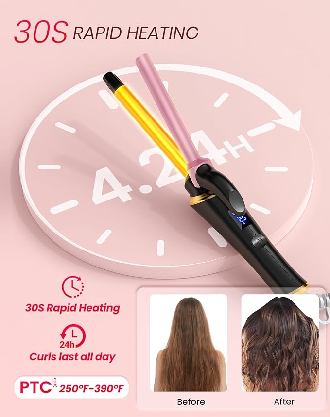 Ukliss Mini Curling Iron for Short Hair, Creates Perfect Tight Ringlets & Bangs, Fast Heat 30s, 5 Temp Settings, Dual Voltage, Auto Shut-Off & Anti-Scald Tip, Travel Friendly (Black, 1/2 Inch)
