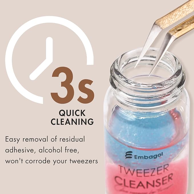 Tweezer Cleanser for Eyelash Extensions with Nail Wipes Lint Free Glue wipes Tweezers Glue Remover Liquid for Lash Tools with 2 Spongeballs Kit(2 Bottles Cleanser+1 Glue Wipes)