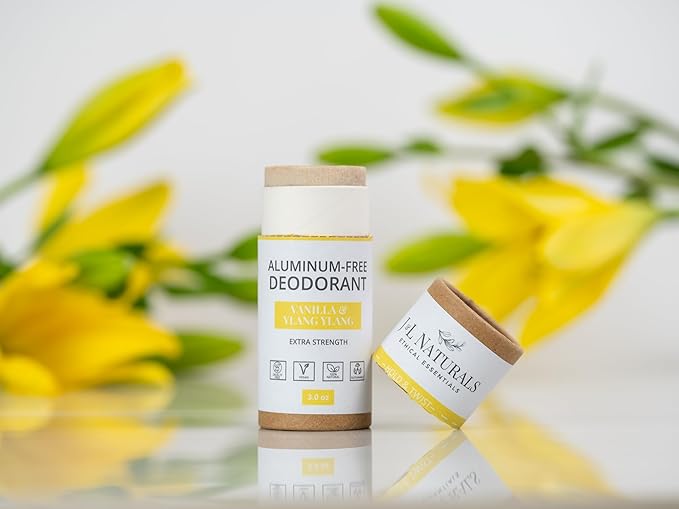 J&L Naturals Aluminum Free Deodorant for Men & Women | 100% Natural Ingredients With Coconut Oil, Shea Butter, & Essential Oils | Sustainable, Eco-Friendly (Vanilla & Ylang Ylang, 3.0 Oz (Single))