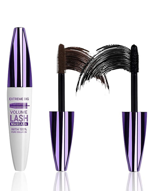 5D Waterproof Mascara Black Brown Volume and Length-2Pcs Fiber Lash Extensions Tubing Colored Mascara for Eyelashes, Longlasting Curling Colorful Mascaras,Women's Day Eye Makeup Gift for Women Girl
