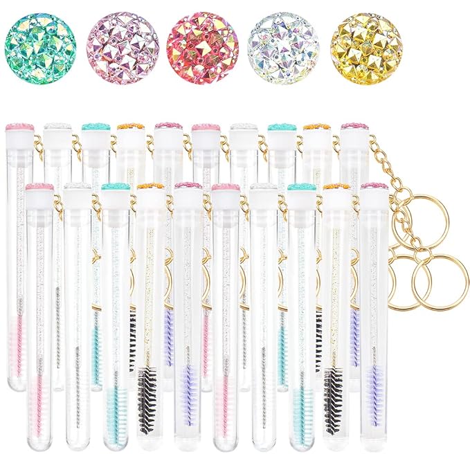 20 Pcs Mascara Wand Tube Set Diamond Key Chain Tube Empty Mascara Brushes Eyelash Spoolies Brush Makeup Tool Applicator (Mixed 5 color)