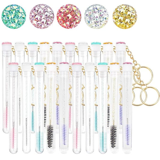20 Pcs Mascara Wand Tube Set Diamond Key Chain Tube Empty Mascara Brushes Eyelash Spoolies Brush Makeup Tool Applicator (Mixed 5 color)