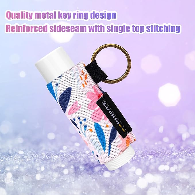3PCS Lip Balm Holder Keychain Print Chapstick Holder Key Chain Lipstick Holder Lip Gloss Sleeve -Tight Elastic Holder Sleeve for Fat and Slim Lip Balms(Black)