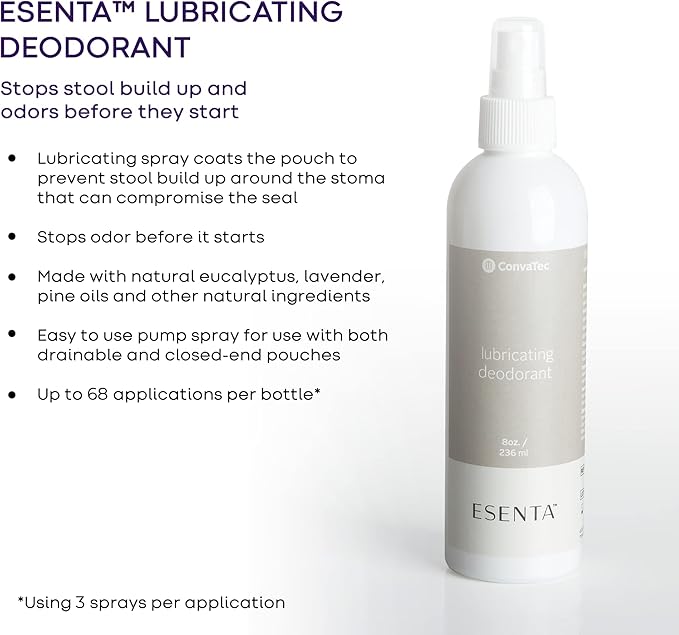 ConvaTec ESENTA Ostomy Lubricating Deodorant Spray, Prevents Odor and Buildup, Made with Natural Essential Oils, 8 fl Ounces (Pack of 1)