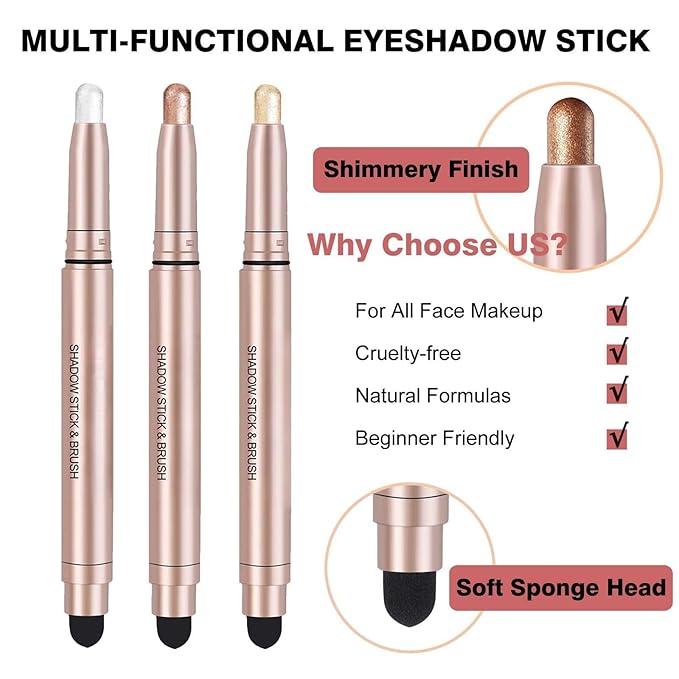 Light Pink Eyeshadow Stick Makeup, Highlighter Cream Eye Shadow Pencil, Waterproof Hypoallergenic Long Lasting Matte Crayon, Glitter Primer Palette Shimmer Eyeliner Pen
