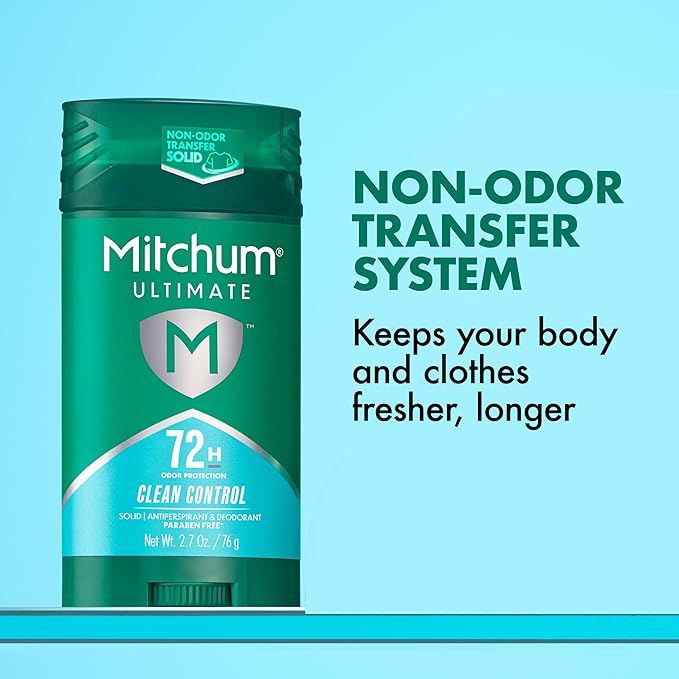 Mitchum Ultimate 72H Odor Protection Men’s Antiperspirant & Deodorant, Invisible Solid, Clean Control, 2 pack