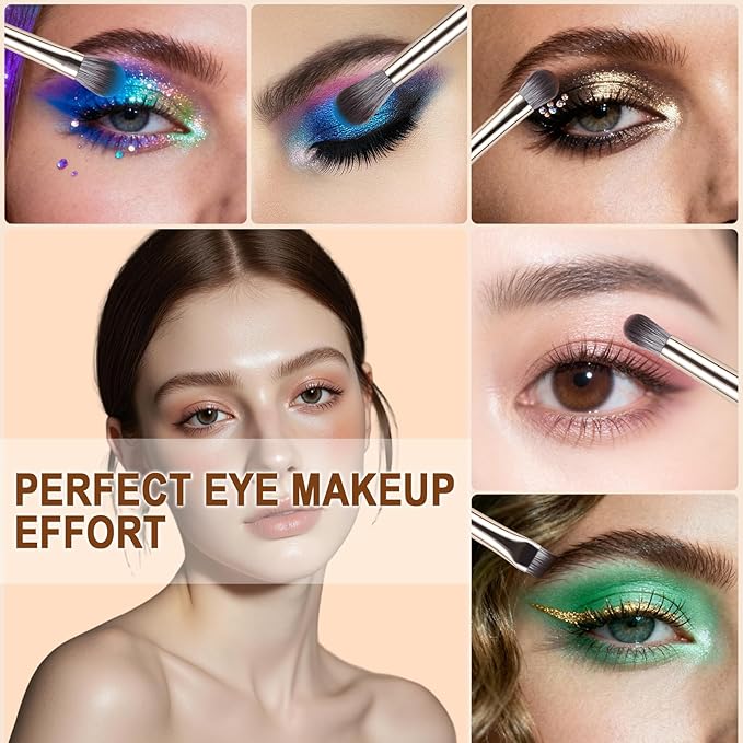 Eye Makeup Brush Set, 6Pcs Professional Blending Eyeshadow Makeup Brushes with Synthetic & Wood Handle Angled Eyebrow Brush Cruelty-Free & Vegan for Liquid, Cream, Powder Concealer Brows Eye shadows