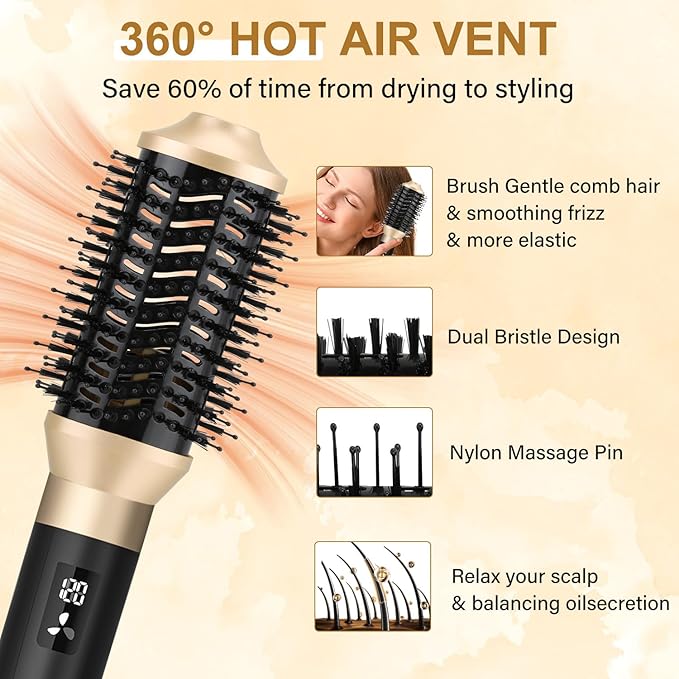 Hair Dryer Brush, 8 in 1 Professional Hot Air Styler, 110,000 RPM High-Speed, Fast Drying - NO Heat Damage Blow Dryer Brush for Curling, Volumizing, and Straightening